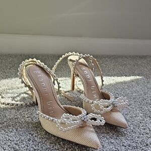 Gianni Bini Cream Pearl-Embellished Women's Heels